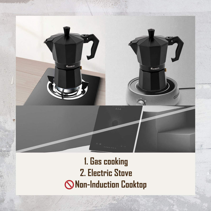 Stovetop Espresso Maker Espresso Cup Moka Pot Classic Cafe Maker Percolator Coffee Maker Italian Espresso for Gas or Electric Aluminum Black Gift package with 2 cups - Starttech Online Market