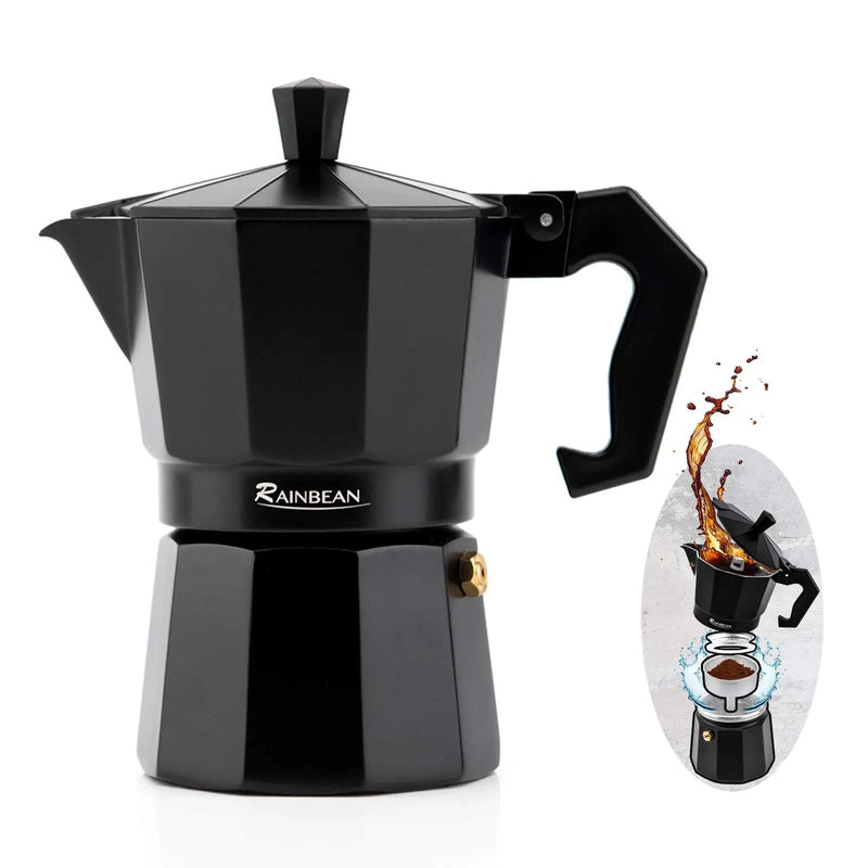 Stovetop Espresso Maker Espresso Cup Moka Pot Classic Cafe Maker Percolator Coffee Maker Italian Espresso for Gas or Electric Aluminum Black Gift package with 2 cups - Starttech Online Market