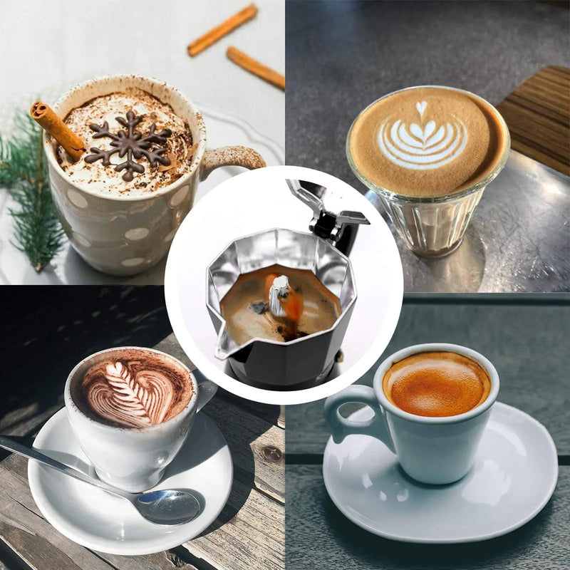 Stovetop Espresso Maker Espresso Cup Moka Pot Classic Cafe Maker Percolator Coffee Maker Italian Espresso for Gas or Electric Aluminum Black Gift package with 2 cups - Starttech Online Market