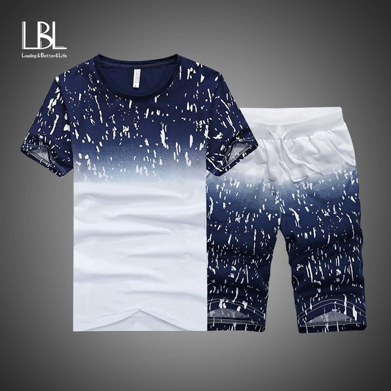 Summer New Men's Set Short Casual Suits Sportswear Mens Clothing Man Two Pieces Fashion Print Sets Male sweatshirt Men Brand 4XL - Starttech Online Market