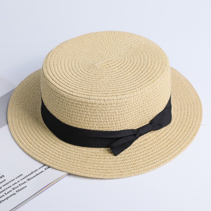 Summer Parent-Child Beach Hat Female Casual Panama Hat Lady Brand Women Flat brim Bowknot Straw Cap Girls Sun Hat - Starttech Online Market