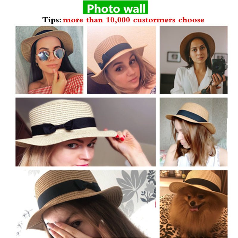 Summer Parent-Child Beach Hat Female Casual Panama Hat Lady Brand Women Flat brim Bowknot Straw Cap Girls Sun Hat - Starttech Online Market