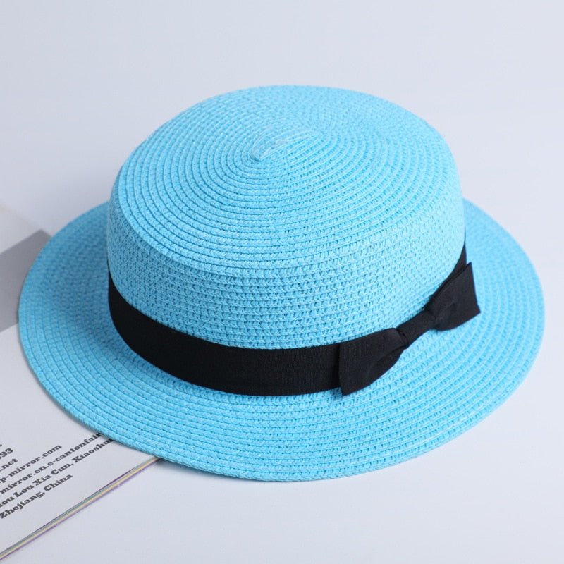 Summer Parent-Child Beach Hat Female Casual Panama Hat Lady Brand Women Flat brim Bowknot Straw Cap Girls Sun Hat - Starttech Online Market