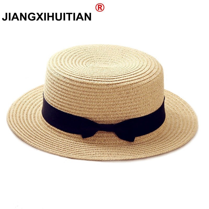 Summer Parent-Child Beach Hat Female Casual Panama Hat Lady Brand Women Flat brim Bowknot Straw Cap Girls Sun Hat - Starttech Online Market