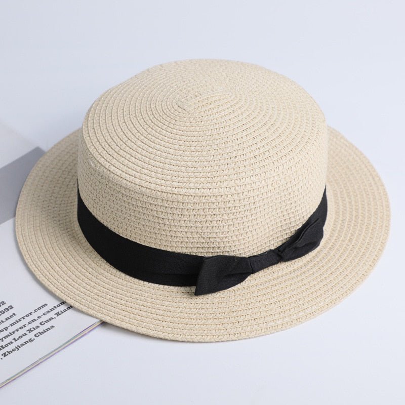 Summer Parent-Child Beach Hat Female Casual Panama Hat Lady Brand Women Flat brim Bowknot Straw Cap Girls Sun Hat - Starttech Online Market
