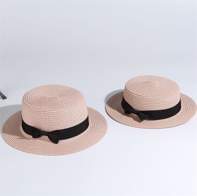 Summer Parent-Child Beach Hat Female Casual Panama Hat Lady Brand Women Flat brim Bowknot Straw Cap Girls Sun Hat - Starttech Online Market