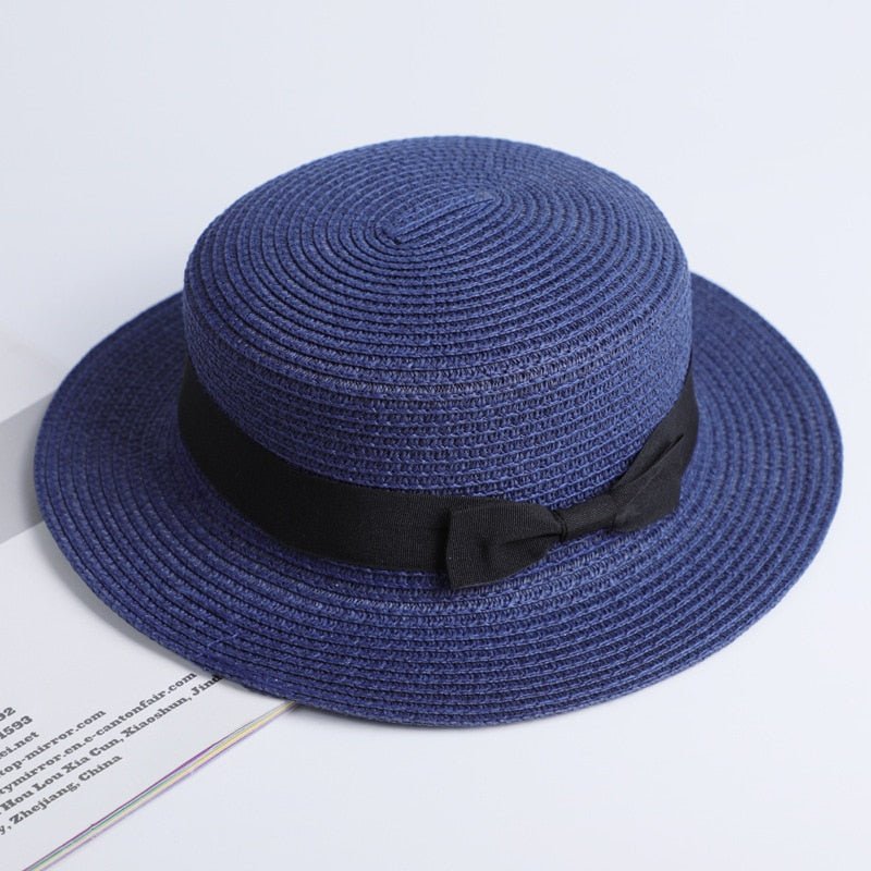 Summer Parent-Child Beach Hat Female Casual Panama Hat Lady Brand Women Flat brim Bowknot Straw Cap Girls Sun Hat - Starttech Online Market