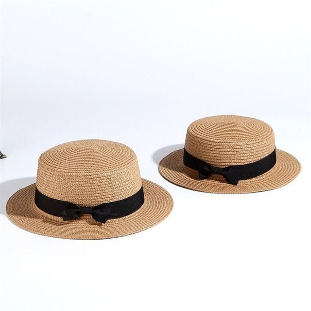Summer Parent-Child Beach Hat Female Casual Panama Hat Lady Brand Women Flat brim Bowknot Straw Cap Girls Sun Hat - Starttech Online Market