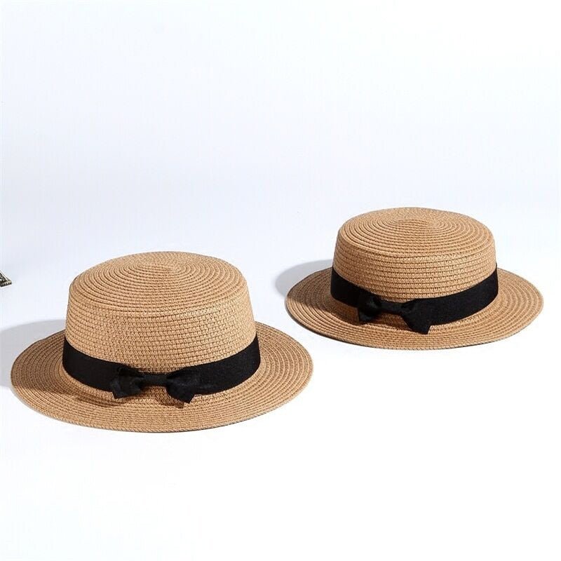 Summer Parent-Child Beach Hat Female Casual Panama Hat Lady Brand Women Flat brim Bowknot Straw Cap Girls Sun Hat - Starttech Online Market