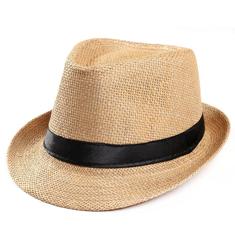 Summer Unisex Women Men Trilby Gangster Cap Beach Straw Hat Band Sun hat - Starttech Online Market