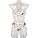 Three-Piece Garter Set With Embroidered Flowers And Steel Ring - Starttech Online Market