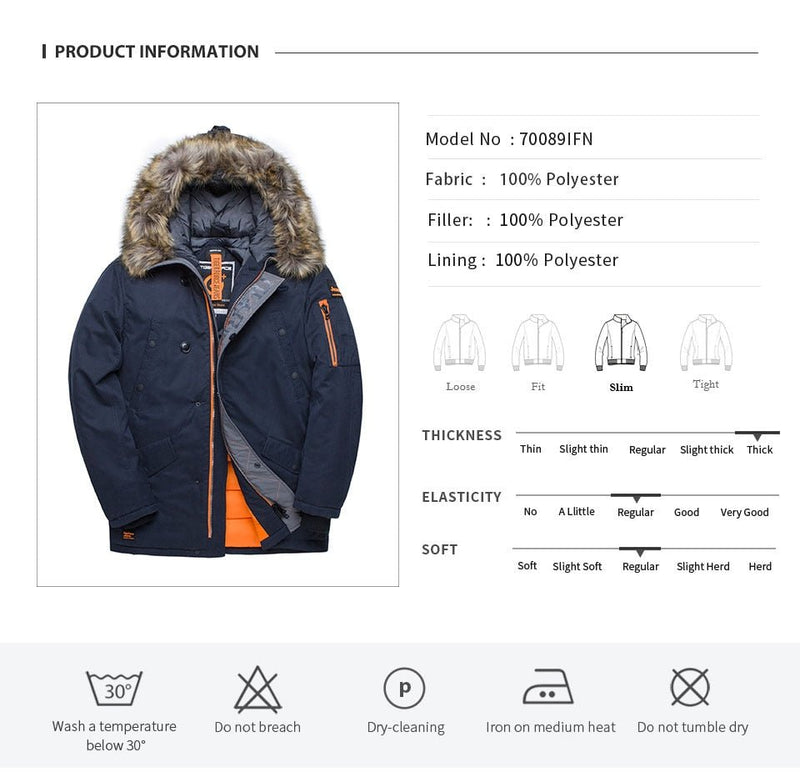TIGER FORCE Winter Jacket Men Padded Warm Winter Coat Artificial Fur Big Pockets Thick Parkas Medium-long - Starttech Online Market