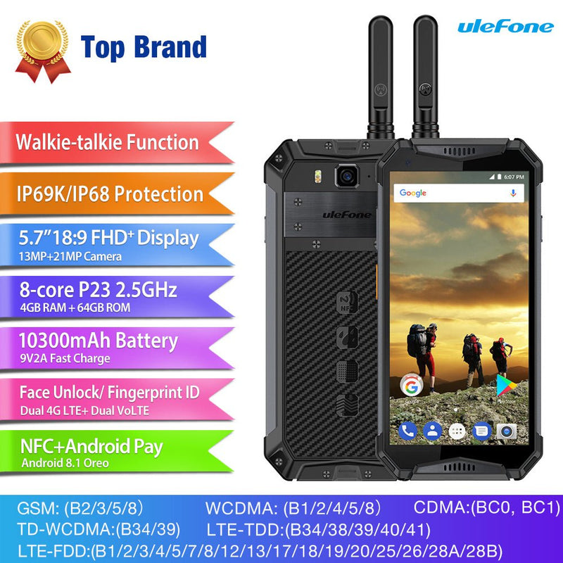 Ulefone Armor 3T IP68 Waterproof Mobile Phone Android 8.1 5.7inch 21MP helio P23 Octa Core NFC 10300mAh Walkie Talkie Smartphone - Starttech Online Market
