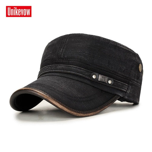 UNIKEVOW Military cap 100% cotton flat top Hat for men Vintage Army Hat Cadet Military Patrol Cap outdoor cap with Pu visor - Starttech Online Market