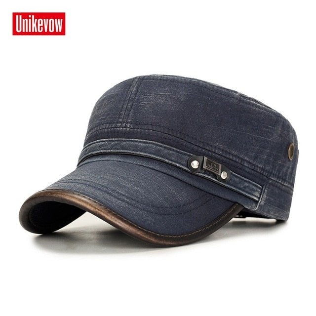 UNIKEVOW Military cap 100% cotton flat top Hat for men Vintage Army Hat Cadet Military Patrol Cap outdoor cap with Pu visor - Starttech Online Market