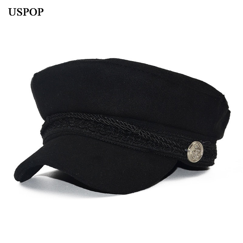 USPOP 2019 hot Autumn fashion women's wool hat British style warm retro newsboy caps military octagonal cap female visor caps - Starttech Online Market