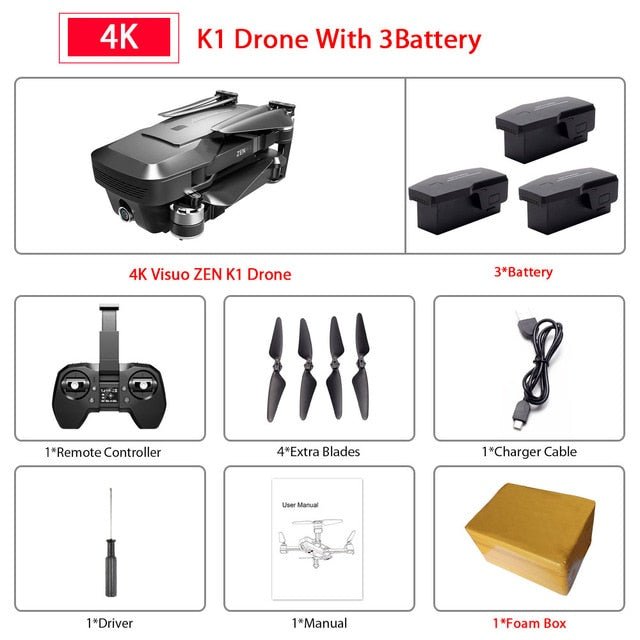 Visuo ZEN K1 GPS RC Drone with 4K HD Dual Camera Gesture Control 5G Wifi FPV Brushless Motor Flight 28mins - Starttech Online Market