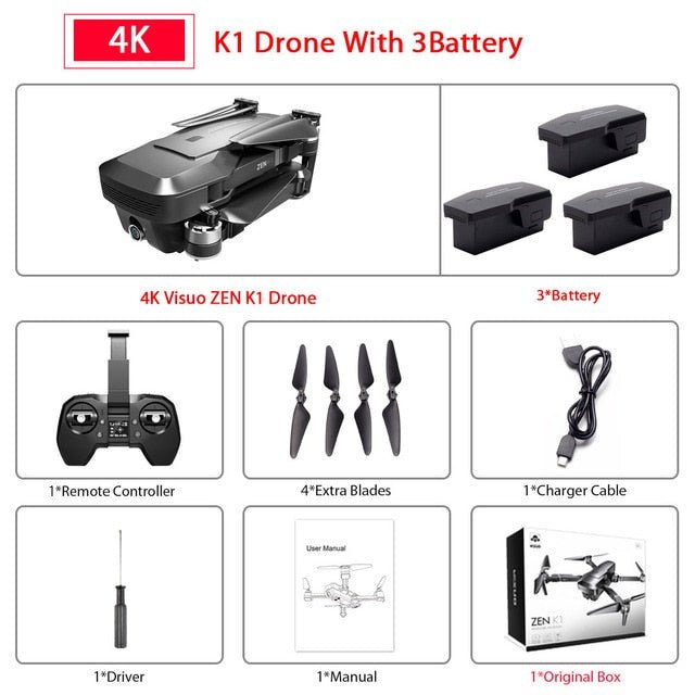 Visuo ZEN K1 GPS RC Drone with 4K HD Dual Camera Gesture Control 5G Wifi FPV Brushless Motor Flight 28mins - Starttech Online Market