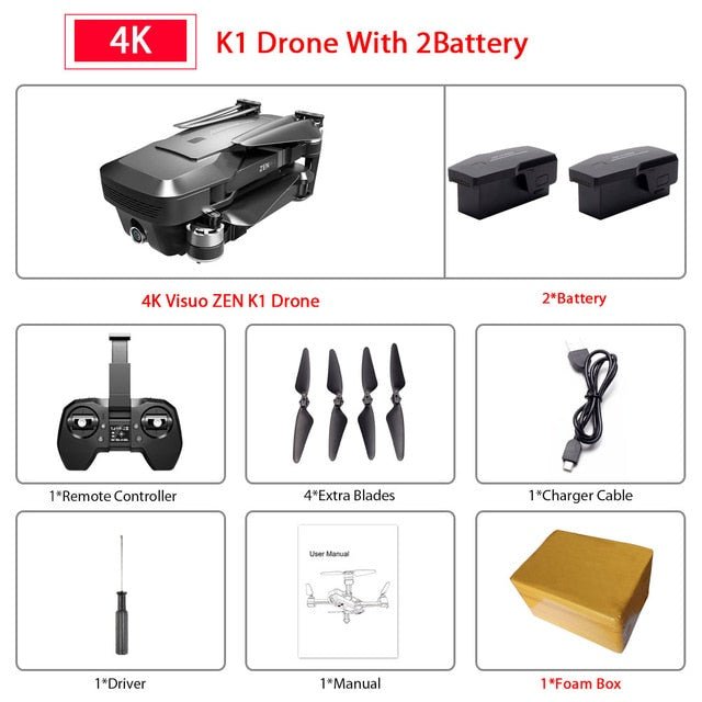 Visuo ZEN K1 GPS RC Drone with 4K HD Dual Camera Gesture Control 5G Wifi FPV Brushless Motor Flight 28mins - Starttech Online Market