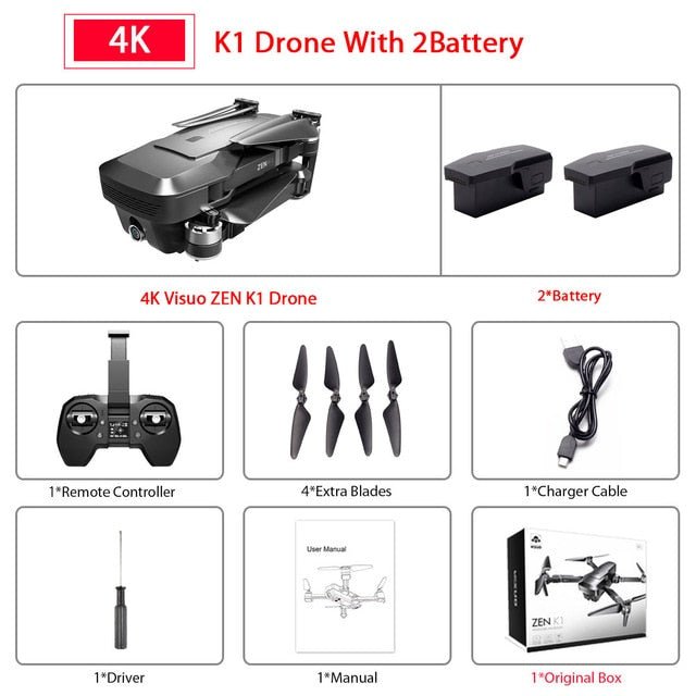 Visuo ZEN K1 GPS RC Drone with 4K HD Dual Camera Gesture Control 5G Wifi FPV Brushless Motor Flight 28mins - Starttech Online Market