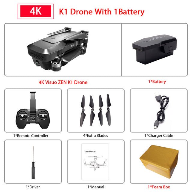 Visuo ZEN K1 GPS RC Drone with 4K HD Dual Camera Gesture Control 5G Wifi FPV Brushless Motor Flight 28mins - Starttech Online Market