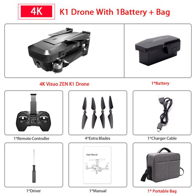Visuo ZEN K1 GPS RC Drone with 4K HD Dual Camera Gesture Control 5G Wifi FPV Brushless Motor Flight 28mins - Starttech Online Market