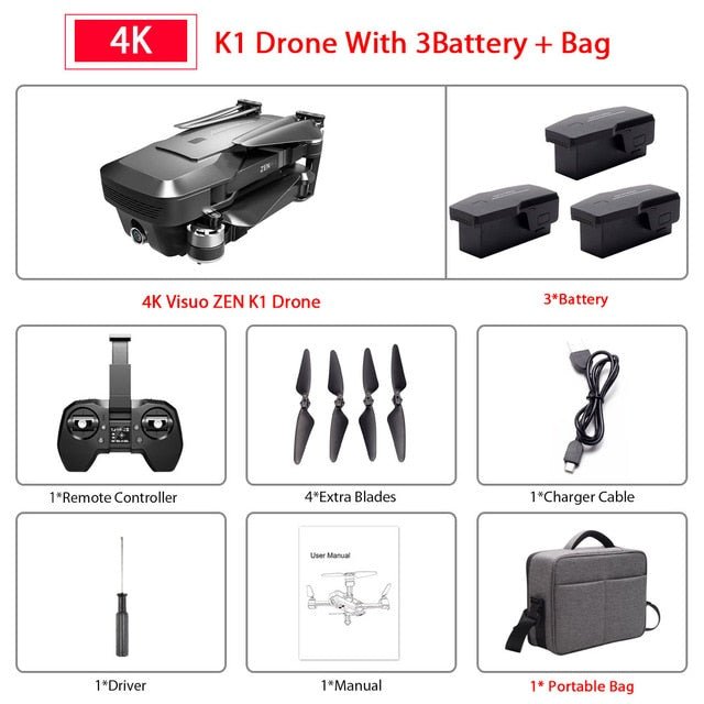 Visuo ZEN K1 GPS RC Drone with 4K HD Dual Camera Gesture Control 5G Wifi FPV Brushless Motor Flight 28mins - Starttech Online Market
