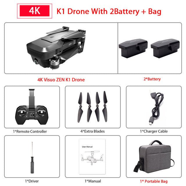 Visuo ZEN K1 GPS RC Drone with 4K HD Dual Camera Gesture Control 5G Wifi FPV Brushless Motor Flight 28mins - Starttech Online Market