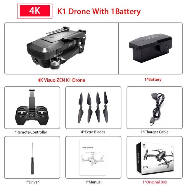Visuo ZEN K1 GPS RC Drone with 4K HD Dual Camera Gesture Control 5G Wifi FPV Brushless Motor Flight 28mins - Starttech Online Market