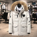 Warm and Waterproof Hooded White Duck Down Men Detachable Fur Collar Jacket - Starttech Online Market