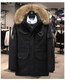 Warm and Waterproof Hooded White Duck Down Men Detachable Fur Collar Jacket - Starttech Online Market