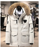 Warm and Waterproof Hooded White Duck Down Men Detachable Fur Collar Jacket - Starttech Online Market