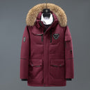 Warm and Waterproof Hooded White Duck Down Men Detachable Fur Collar Jacket - Starttech Online Market