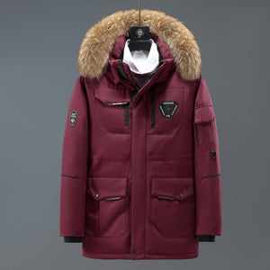 Warm and Waterproof Hooded White Duck Down Men Detachable Fur Collar Jacket - Starttech Online Market