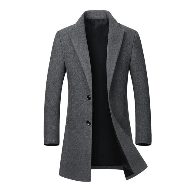 Warm Winter Windbreaker Long Jacket Button Coat Men Fashion Wool Coat Blend - Starttech Online Market