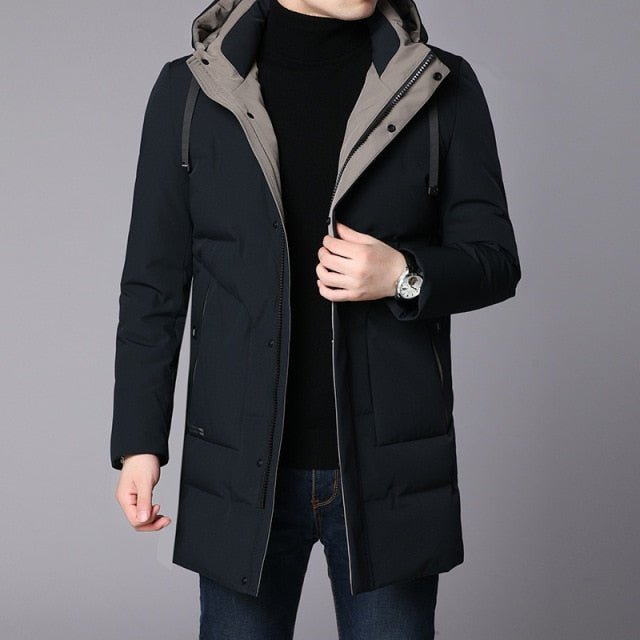Winter Jacket Men Duck Down Thick Warm Long Hooded Solid Colour Down Fashion Casual Coat - Starttech Online Market