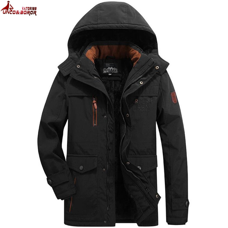 winter jacket men thick wool Liner multi-pocket Business casual cotton parkas man snow coat windbreaker fur hooded overcoat - Starttech Online Market