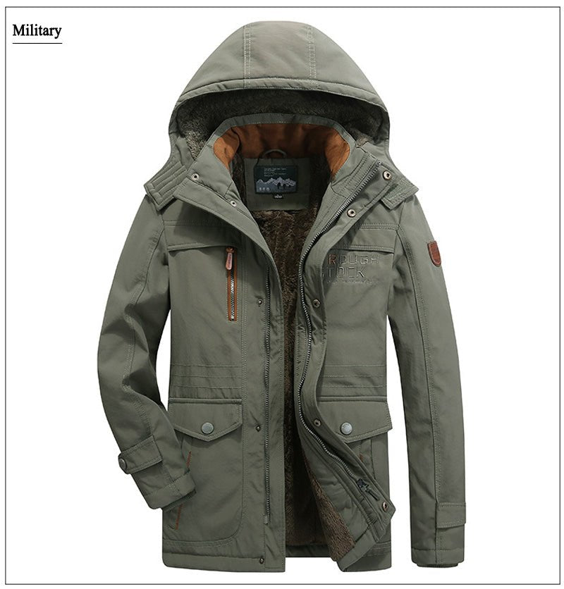 winter jacket men thick wool Liner multi-pocket Business casual cotton parkas man snow coat windbreaker fur hooded overcoat - Starttech Online Market