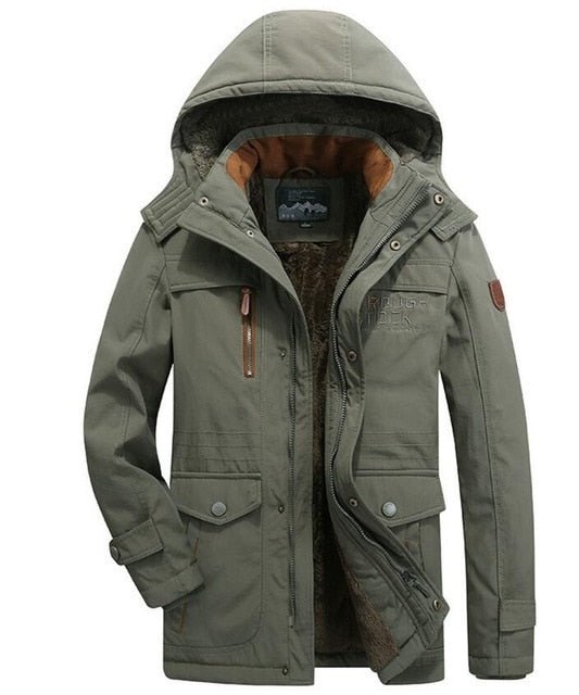 winter jacket men thick wool Liner multi-pocket Business casual cotton parkas man snow coat windbreaker fur hooded overcoat - Starttech Online Market