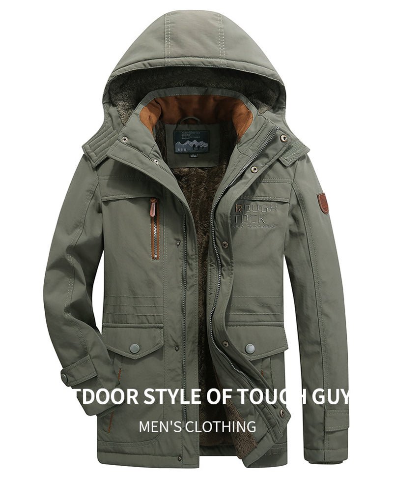 winter jacket men thick wool Liner multi-pocket Business casual cotton parkas man snow coat windbreaker fur hooded overcoat - Starttech Online Market