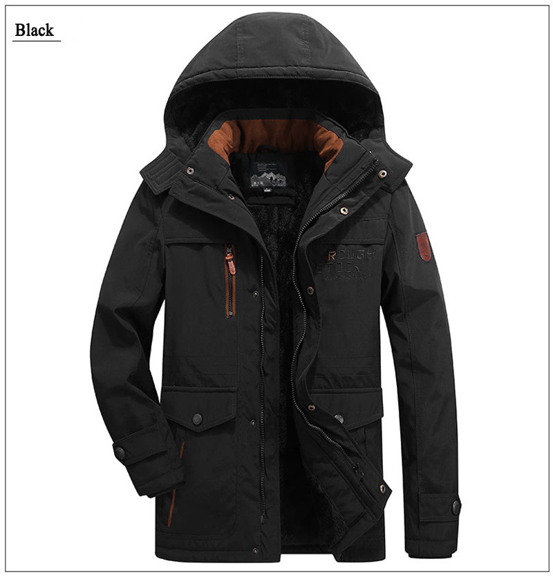 winter jacket men thick wool Liner multi-pocket Business casual cotton parkas man snow coat windbreaker fur hooded overcoat - Starttech Online Market