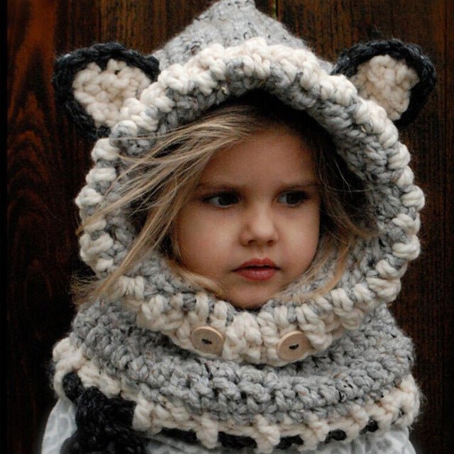 Winter Knitted Thicken kids hats winter snowboard cute cap fox wool neckerchief balaclava funny bonnet enfant casual cap - Starttech Online Market