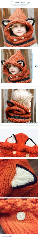 Winter Knitted Thicken kids hats winter snowboard cute cap fox wool neckerchief balaclava funny bonnet enfant casual cap - Starttech Online Market