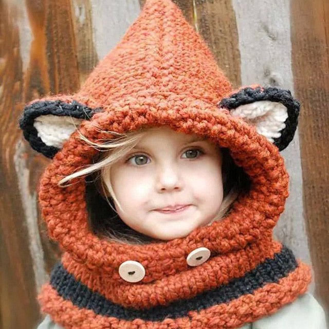 Winter Knitted Thicken kids hats winter snowboard cute cap fox wool neckerchief balaclava funny bonnet enfant casual cap - Starttech Online Market