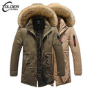 Winter Men's Thicken Long Fur Collar Jacket Windproof Hooded Warm Parka Multi-pockets Zipper Fleece Outdoor Overcoat - Starttech Online Market