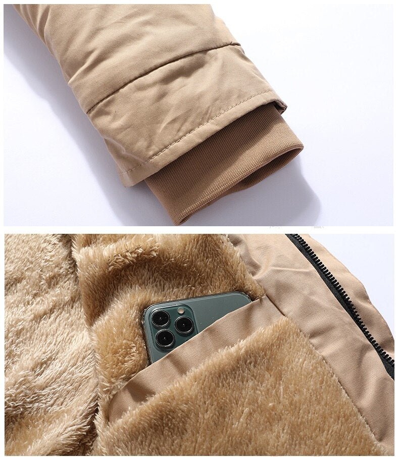 Winter Men's Thicken Long Fur Collar Jacket Windproof Hooded Warm Parka Multi-pockets Zipper Fleece Outdoor Overcoat - Starttech Online Market