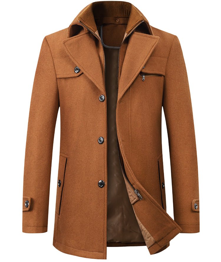 Winter Men's Woollen Windbreaker Coat Single Breasted Trench Slim Fit Business Casual Wool Jacket Blends - Starttech Online Market