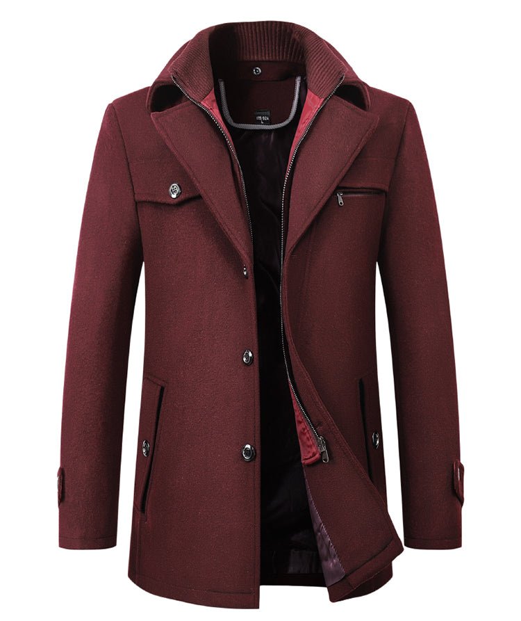 Winter Men's Woollen Windbreaker Coat Single Breasted Trench Slim Fit Business Casual Wool Jacket Blends - Starttech Online Market