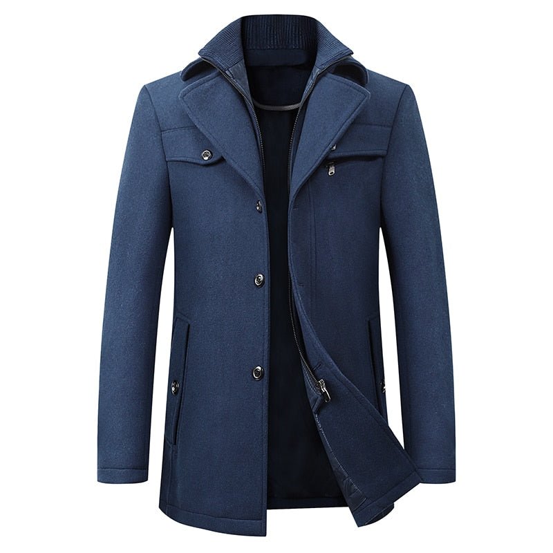 Winter Men's Woollen Windbreaker Coat Single Breasted Trench Slim Fit Business Casual Wool Jacket Blends - Starttech Online Market