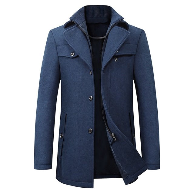 Winter Men's Woollen Windbreaker Coat Single Breasted Trench Slim Fit Business Casual Wool Jacket Blends - Starttech Online Market